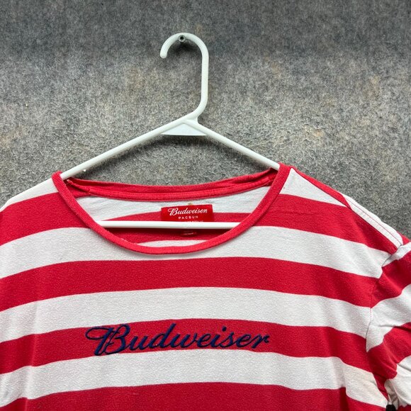 Budweiser PacSun Shirt Women Small Red White Striped Crewneck Embroidered Logo T - Picture 6 of 11